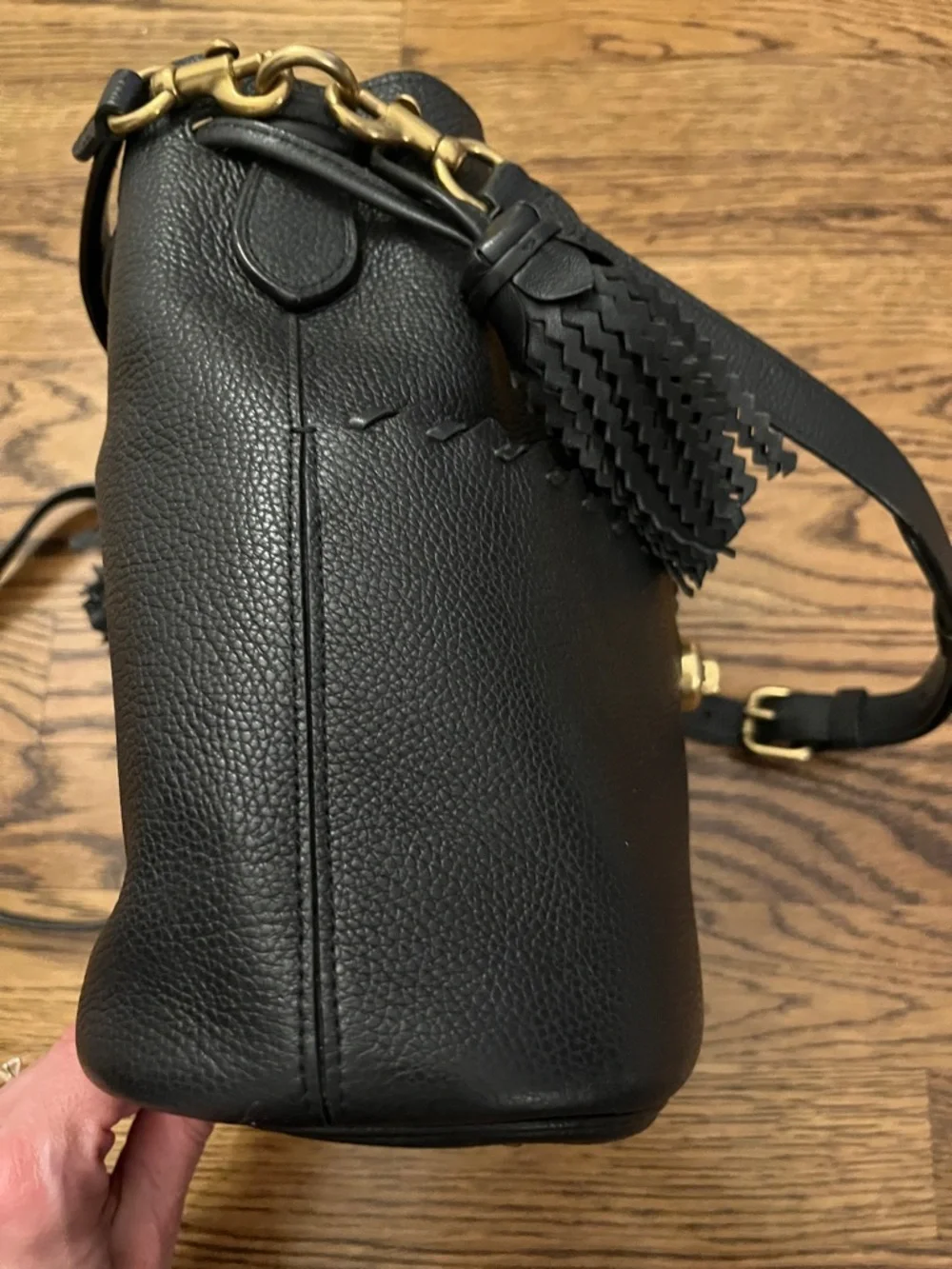 COACH Lora Bucket Bag With Whipstitch Detail Black Pebbled Leather 651